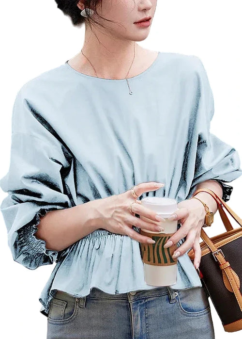 Women's Shirt Wrinkled Style with Elastic Waist and Flare Sleeves 0