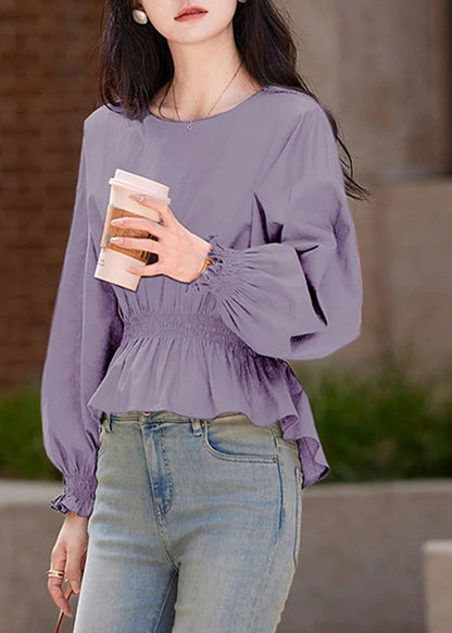 Women's Shirt Wrinkled Style with Elastic Waist and Flare Sleeves 4