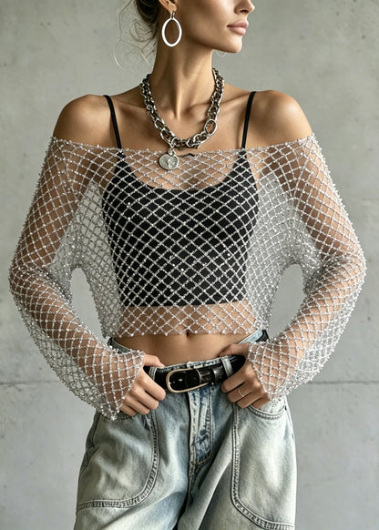 Women's Short Going Out Top with Beaded Detail 3