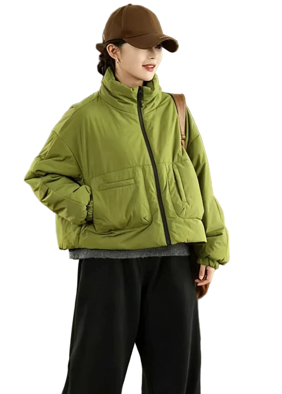 Women's Short Puffer Jacket Stand Collar with Pockets 0