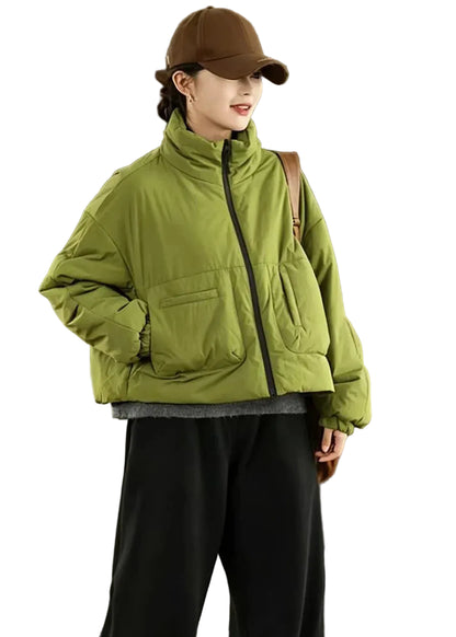 Women's Short Puffer Jacket Stand Collar with Pockets 0
