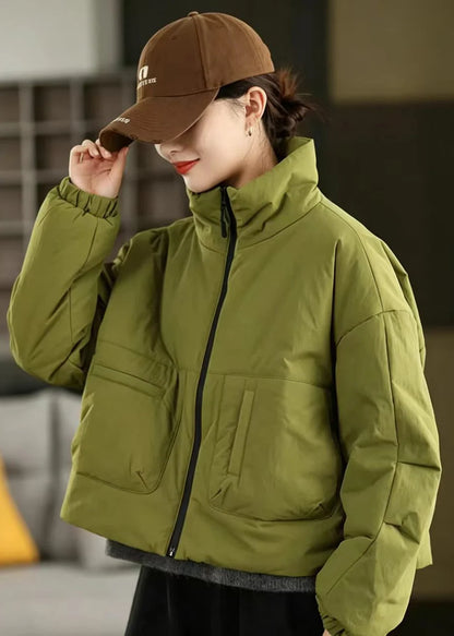 Women's Short Puffer Jacket Stand Collar with Pockets 2