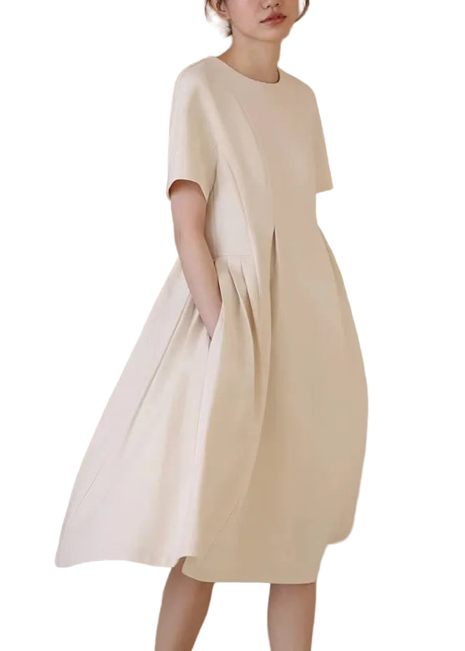 Women's Short Sleeve Dress O-Neck Loose Fit 0