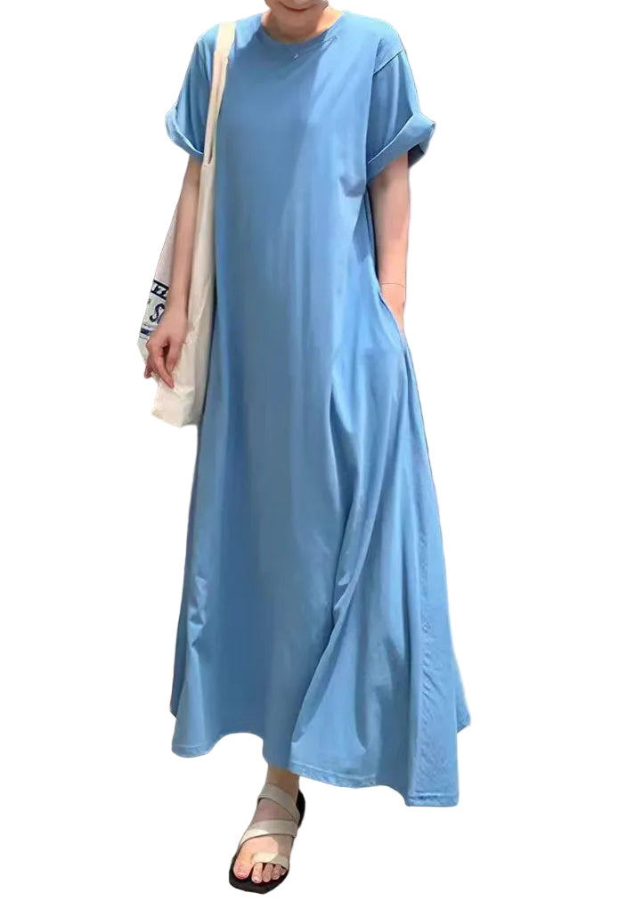 Women's Short Sleeve Dress O-Neck Loose Fit 0