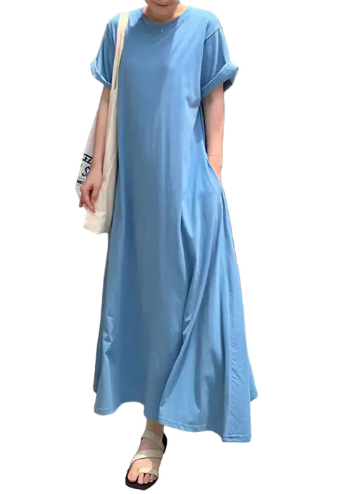 Women's Short Sleeve Dress O-Neck Loose Fit 0