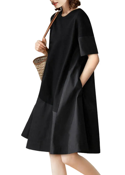 Women's Short Sleeve Dress O-Neck Patchwork Style 0