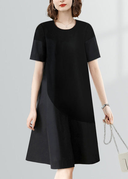 Women's Short Sleeve Dress O-Neck Patchwork Style 1