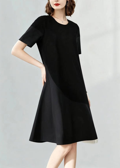 Women's Short Sleeve Dress O-Neck Patchwork Style 2