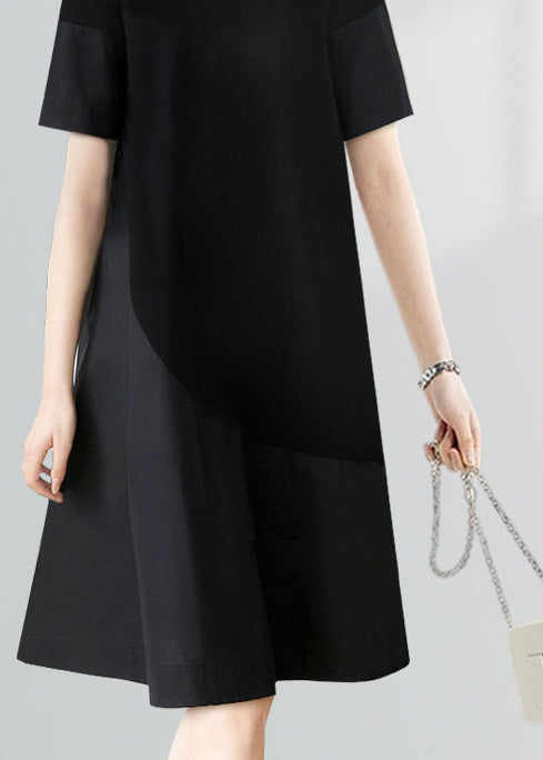 Women's Short Sleeve Dress O-Neck Patchwork Style 4