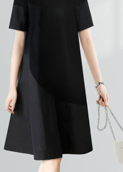 Women's Short Sleeve Dress O-Neck Patchwork Style 4