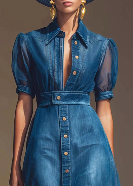 Women's Short Sleeve Dress Peter Pan Collar Patchwork 3
