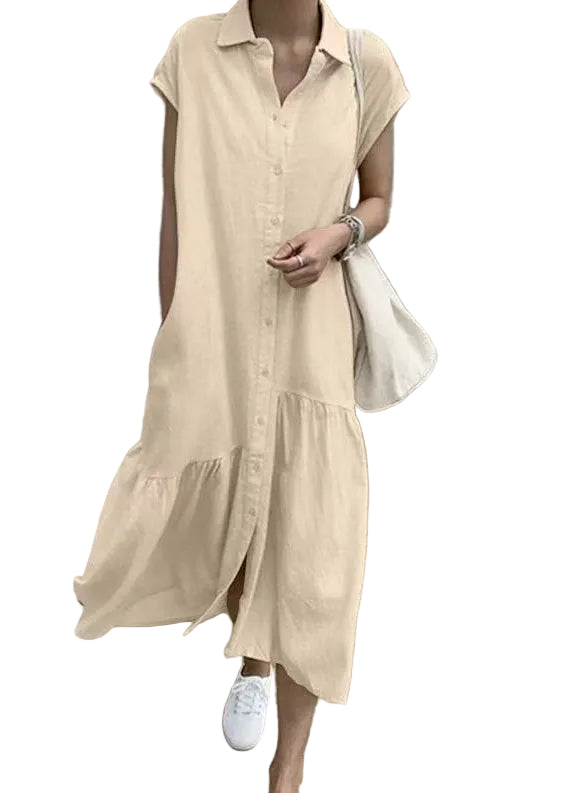 Women's Short Sleeve Dress Turn-Down Collar Casual Vacation Style 0