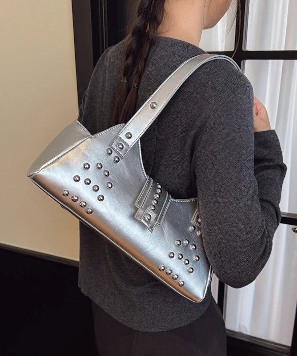 Women's Shoulder Bag with Rivet Accent and Zip Closure 1
