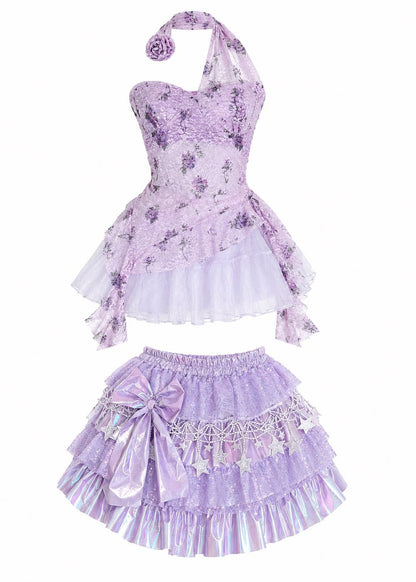 Women's Skirt Set Asymmetrical Suspender Lace Sequin Design 4