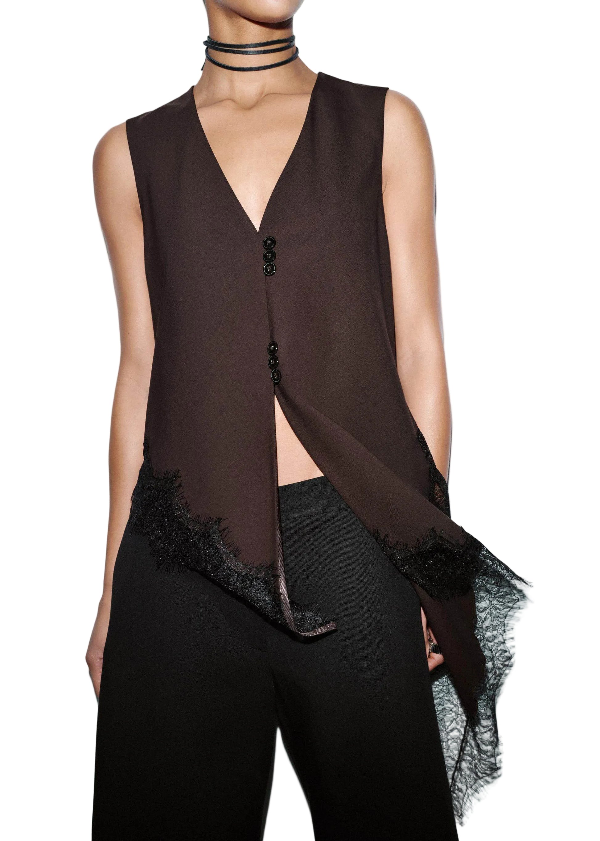 Women's Sleeveless Blouse V Neck Lace Patchwork 0