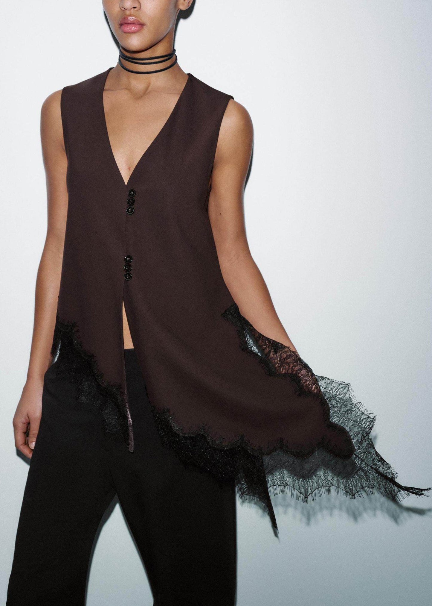 Women's Sleeveless Blouse V Neck Lace Patchwork 2