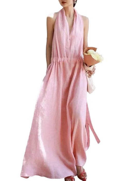 Women's Sleeveless Boho Dress V Neck Drawstring 0