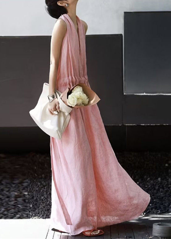 Women's Sleeveless Boho Dress V Neck Drawstring 2