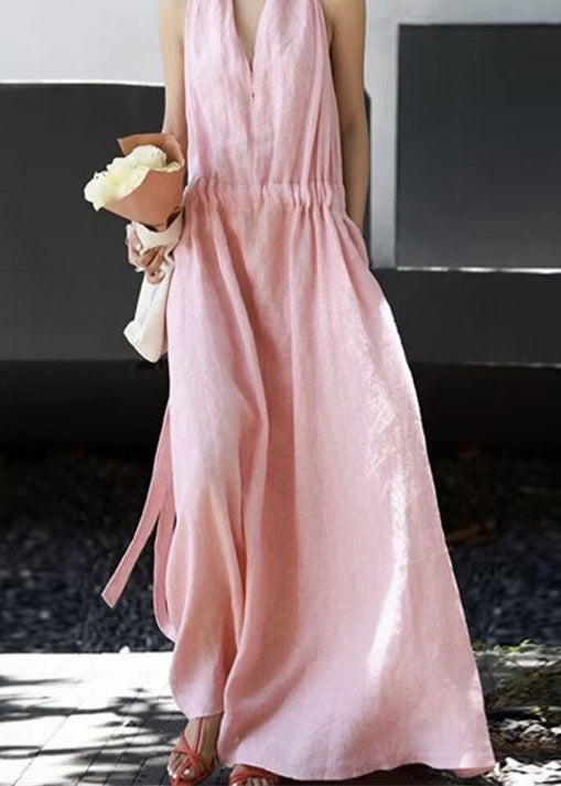 Women's Sleeveless Boho Dress V Neck Drawstring 4