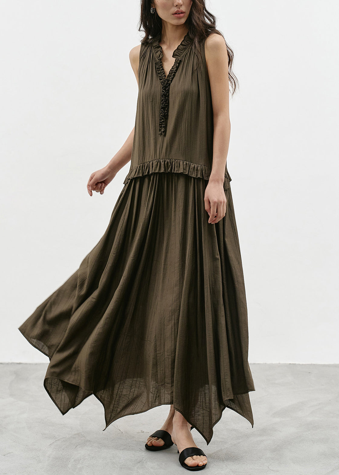 Women's Sleeveless Dress Asymmetrical V Neck Ruffled 2