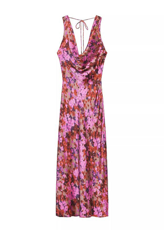 Women's Sleeveless Dress Backless Lace-Up Print 4
