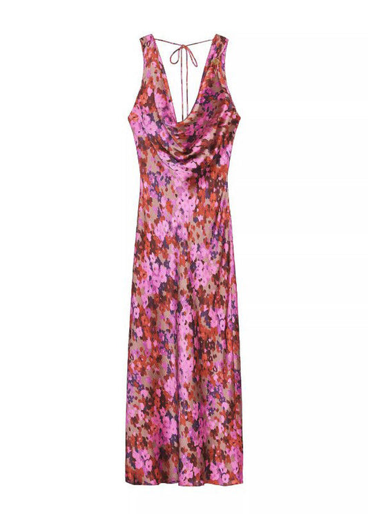 Women's Sleeveless Dress Backless Lace-Up Print 4