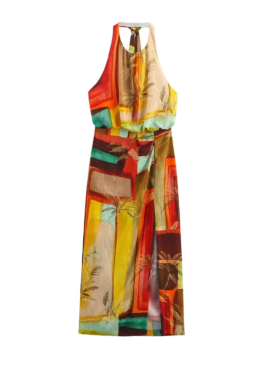 Women's Sleeveless Dress Bohemian Print Side Open Back 3