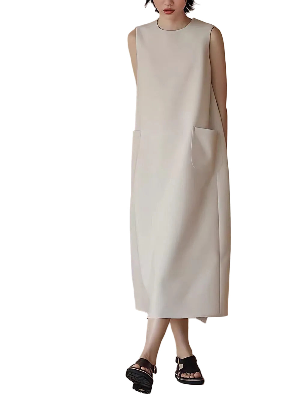 Women's Sleeveless Dress Draped with Pockets 0