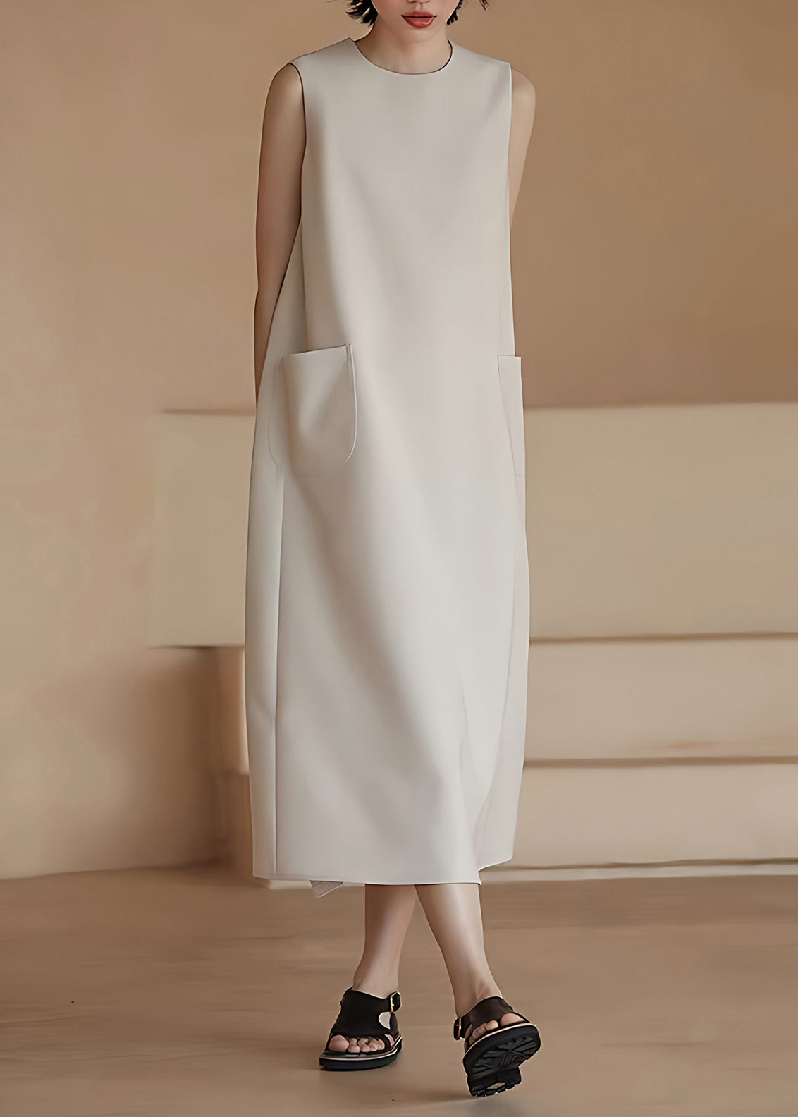 Women's Sleeveless Dress Draped with Pockets 1