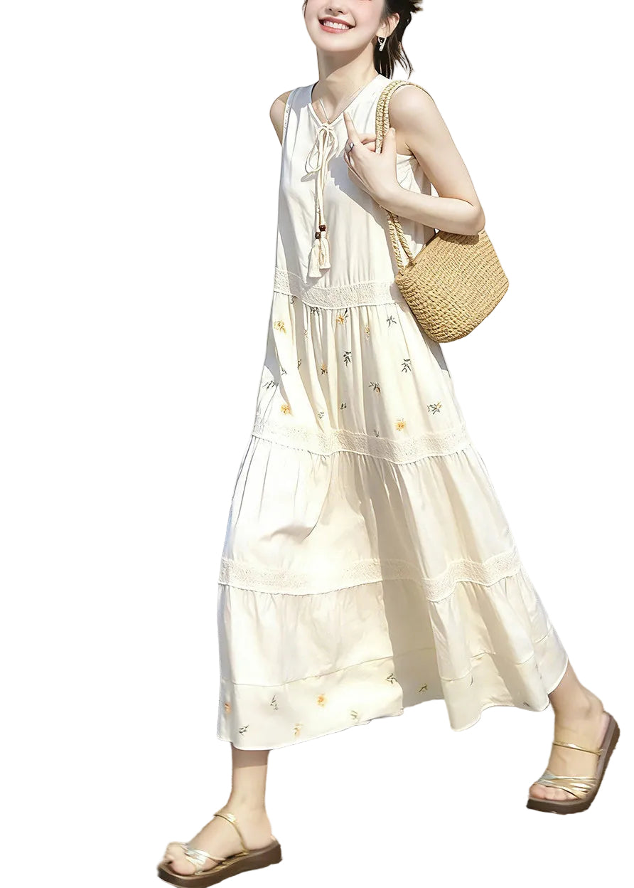 Women's Sleeveless Dress Patchwork Print Lace-Up Style 0
