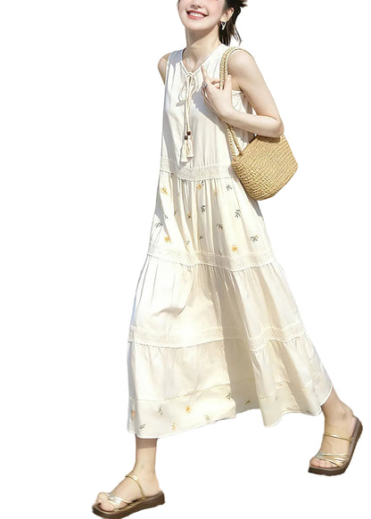 Women's Sleeveless Dress Patchwork Print Lace-Up Style 0