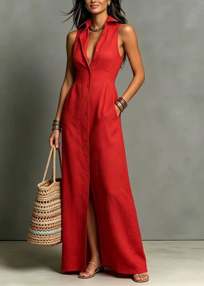 Women's Sleeveless Dress Peter Pan Collar Single Breasted 1