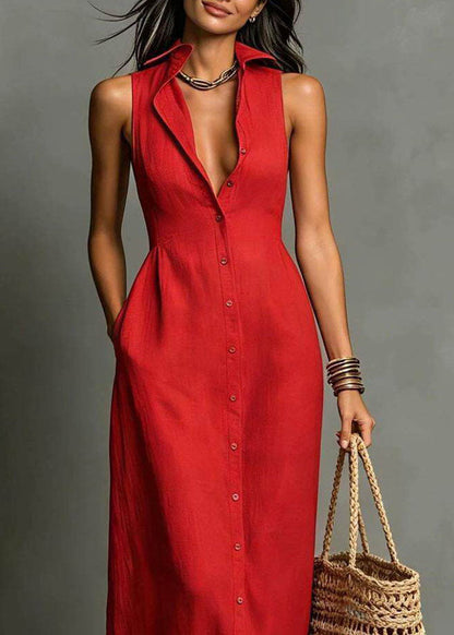 Women's Sleeveless Dress Peter Pan Collar Single Breasted 2