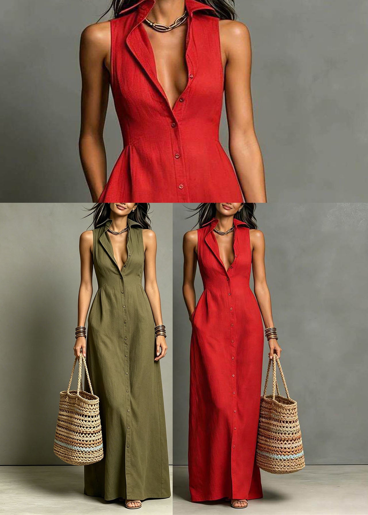 Women's Sleeveless Dress Peter Pan Collar Single Breasted 4