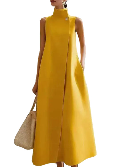 Women's Sleeveless Dress Stand Collar Button Front 0