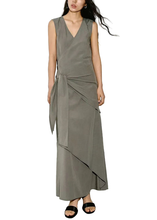 Women's Sleeveless Dress V Neck Asymmetrical Tie Waist 0