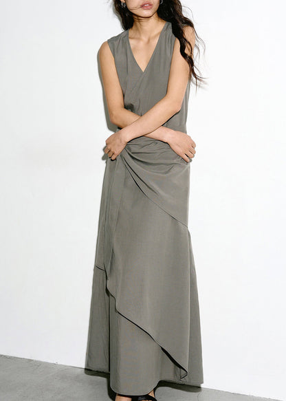 Women's Sleeveless Dress V Neck Asymmetrical Tie Waist 2