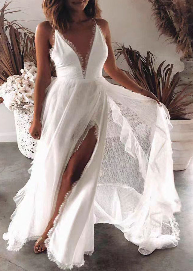 Women's Sleeveless Dress V Neck Backless Side Open 1