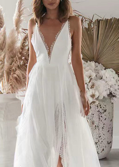 Women's Sleeveless Dress V Neck Backless Side Open 3