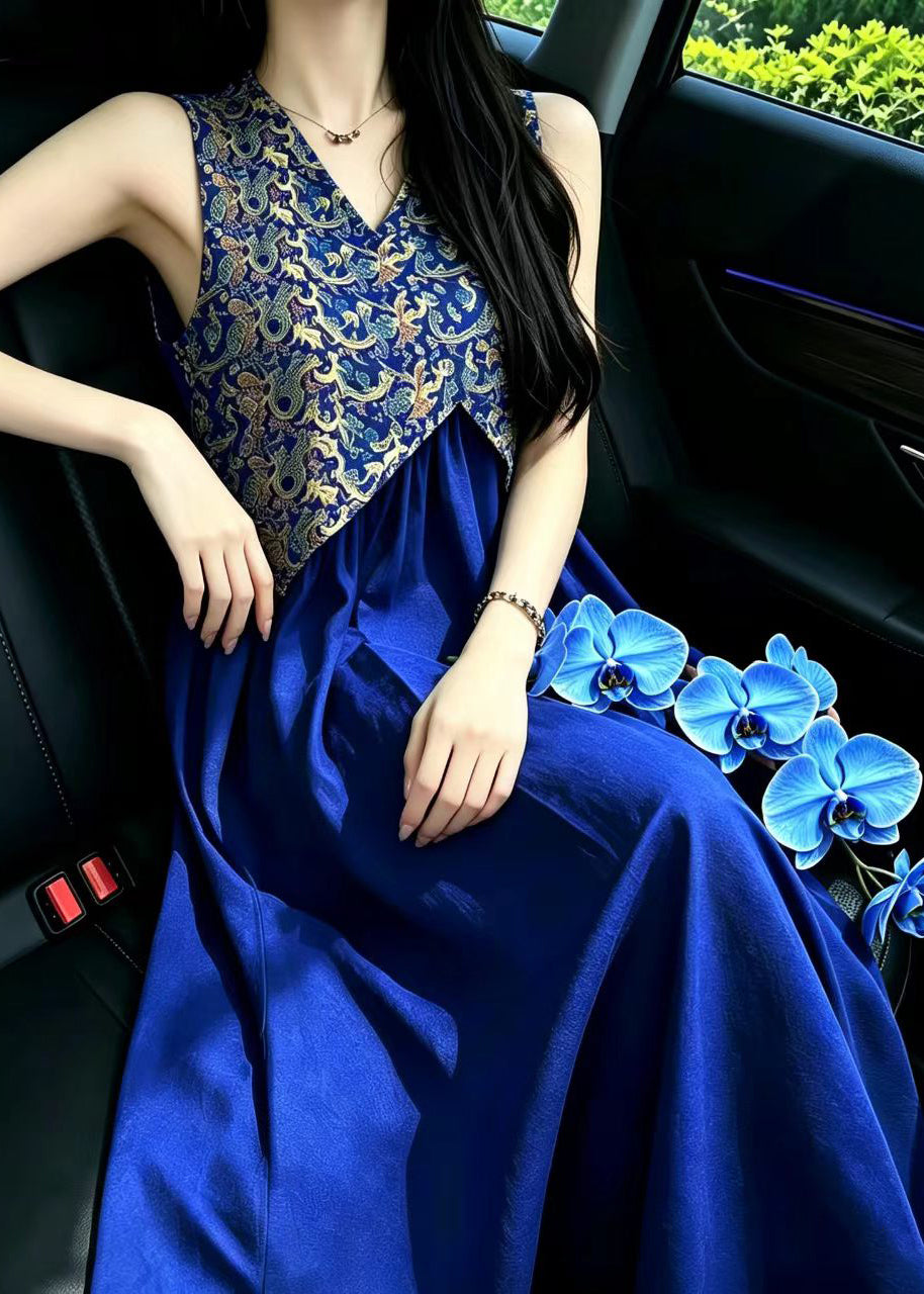 Women's Sleeveless Dress V Neck Jacquard Patchwork 1