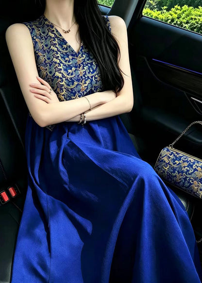 Women's Sleeveless Dress V Neck Jacquard Patchwork 2