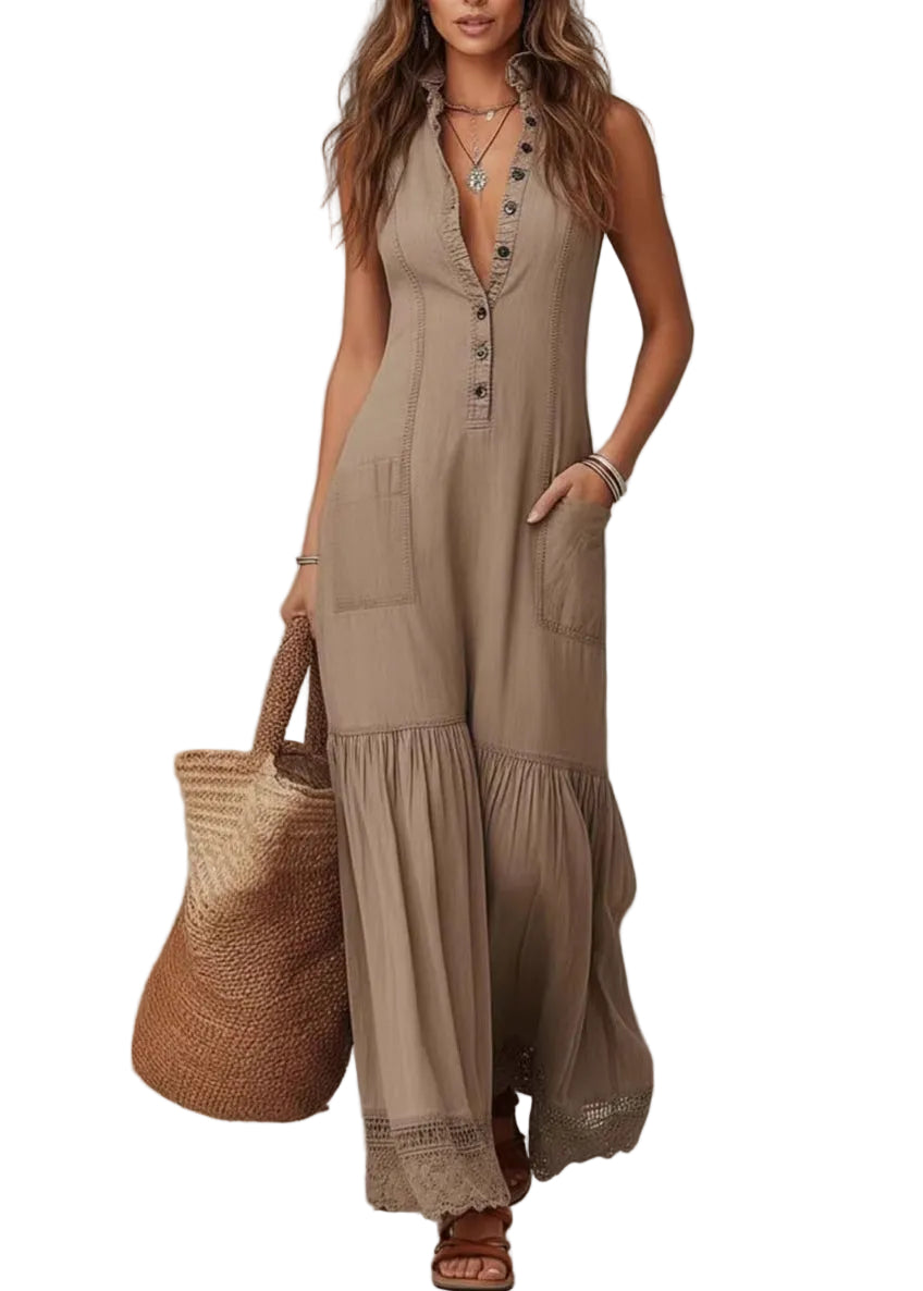 Women's Sleeveless Dress V Neck Lace Patchwork 0