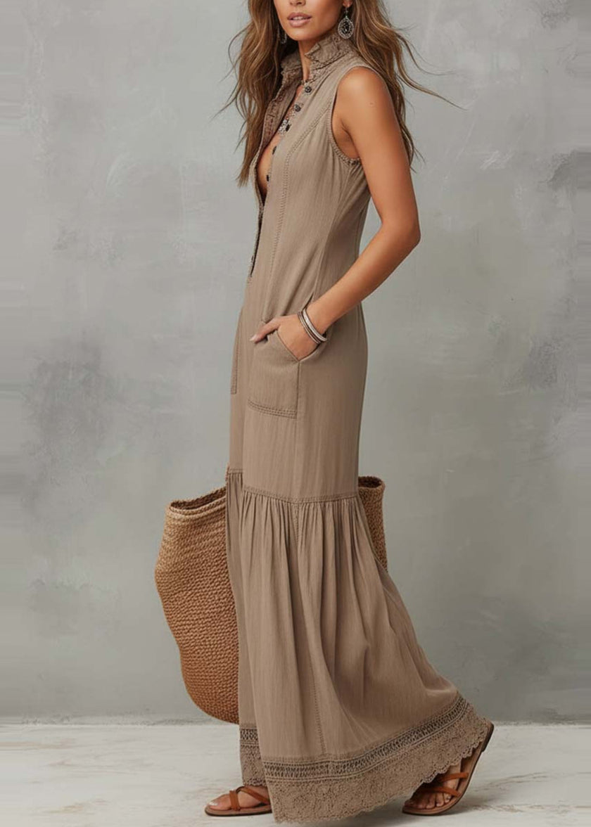 Women's Sleeveless Dress V Neck Lace Patchwork 1