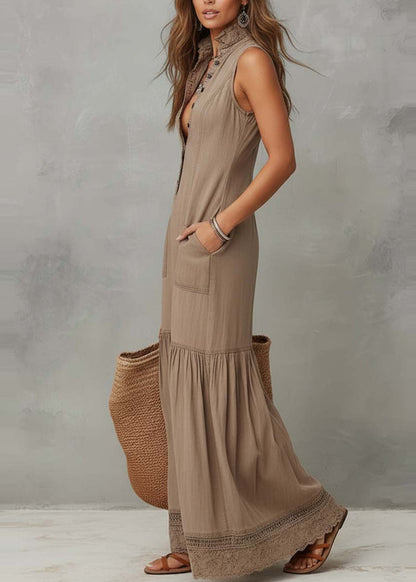 Women's Sleeveless Dress V Neck Lace Patchwork 1