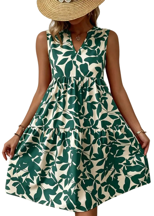 Women's Sleeveless Dress V Neck Printed 0