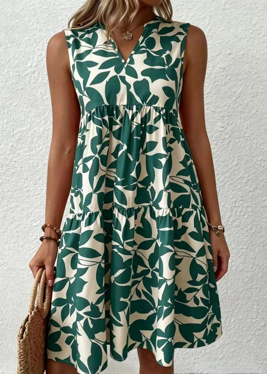 Women's Sleeveless Dress V Neck Printed 1