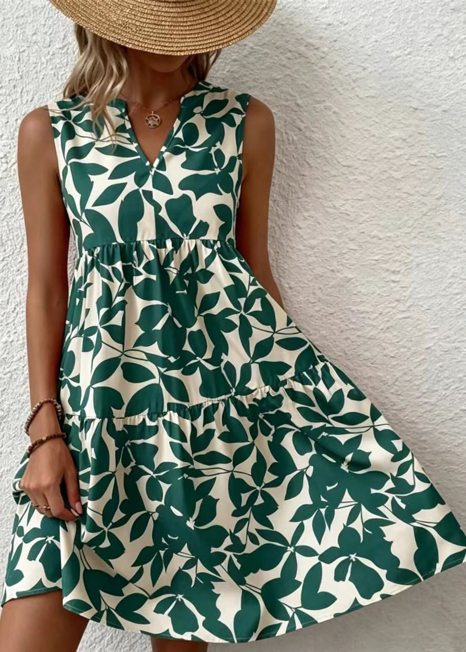 Women's Sleeveless Dress V Neck Printed 2