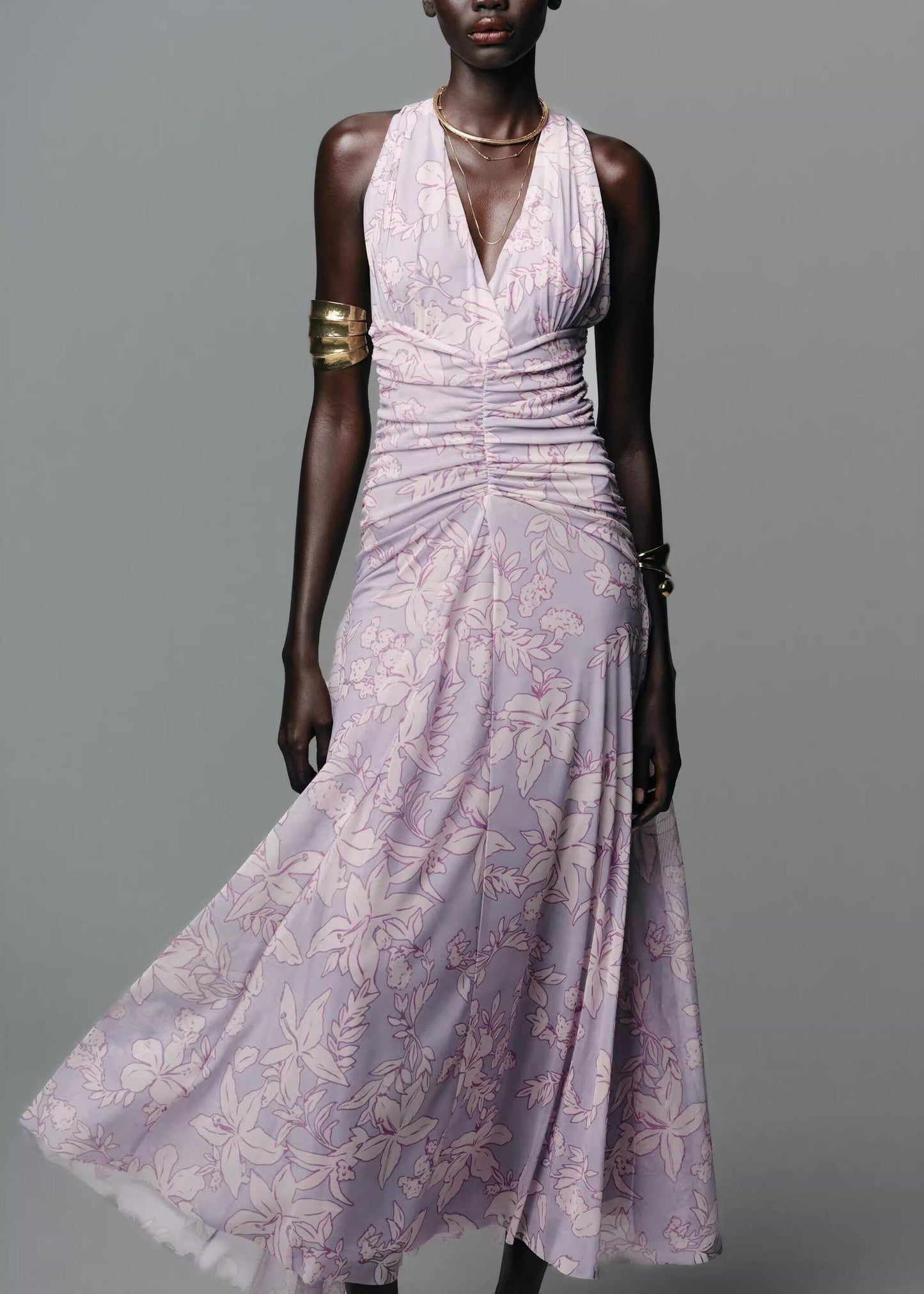 Women's Sleeveless Dress V Neck Printed Tulle 0