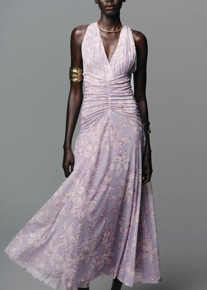 Women's Sleeveless Dress V Neck Printed Tulle 0