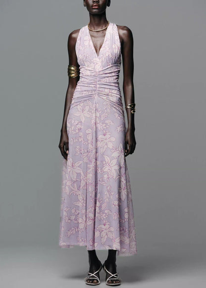 Women's Sleeveless Dress V Neck Printed Tulle 1